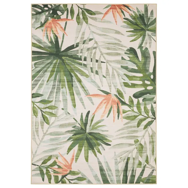 Fiji Watercolor Green Palm & Flowers Outdoor Rug (FIJ04)