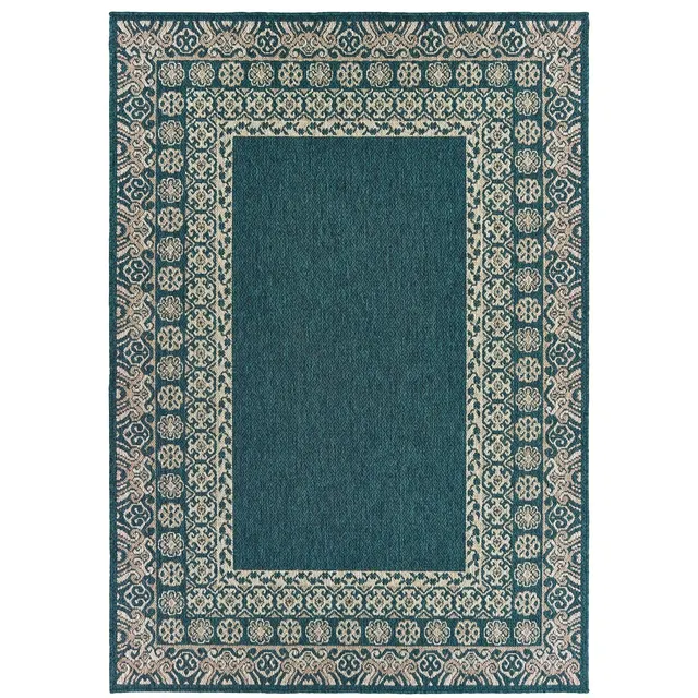 Latitude Blue with Border Outdoor Rug (1503B)