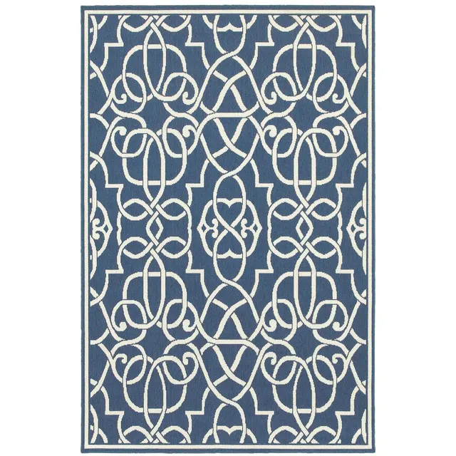 Meridian Navy Scroll Outdoor Rug (2205B)