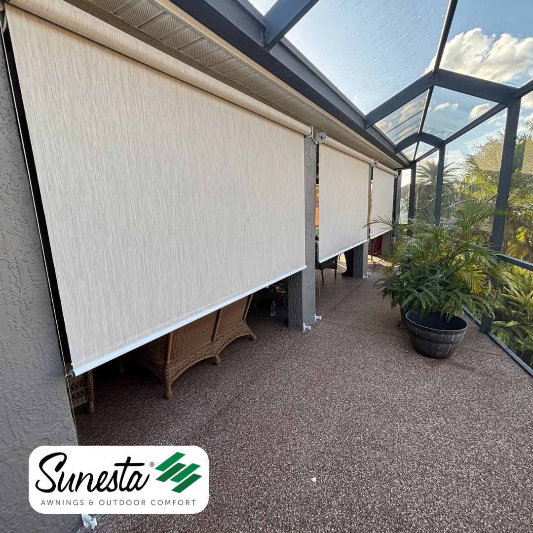 Motorized Sunesta retractable screens enclosing a covered patio