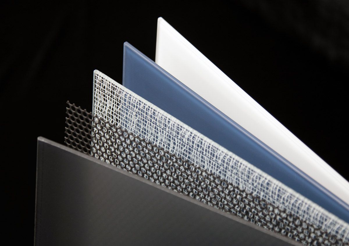A fan of Stoll glass tints and mesh insert samples