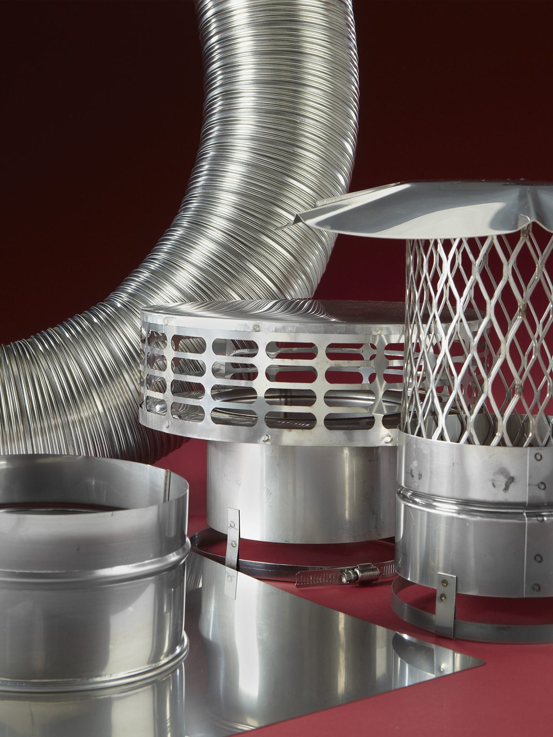 BDM stainless steel flexible chimney liner with caps and top plate
