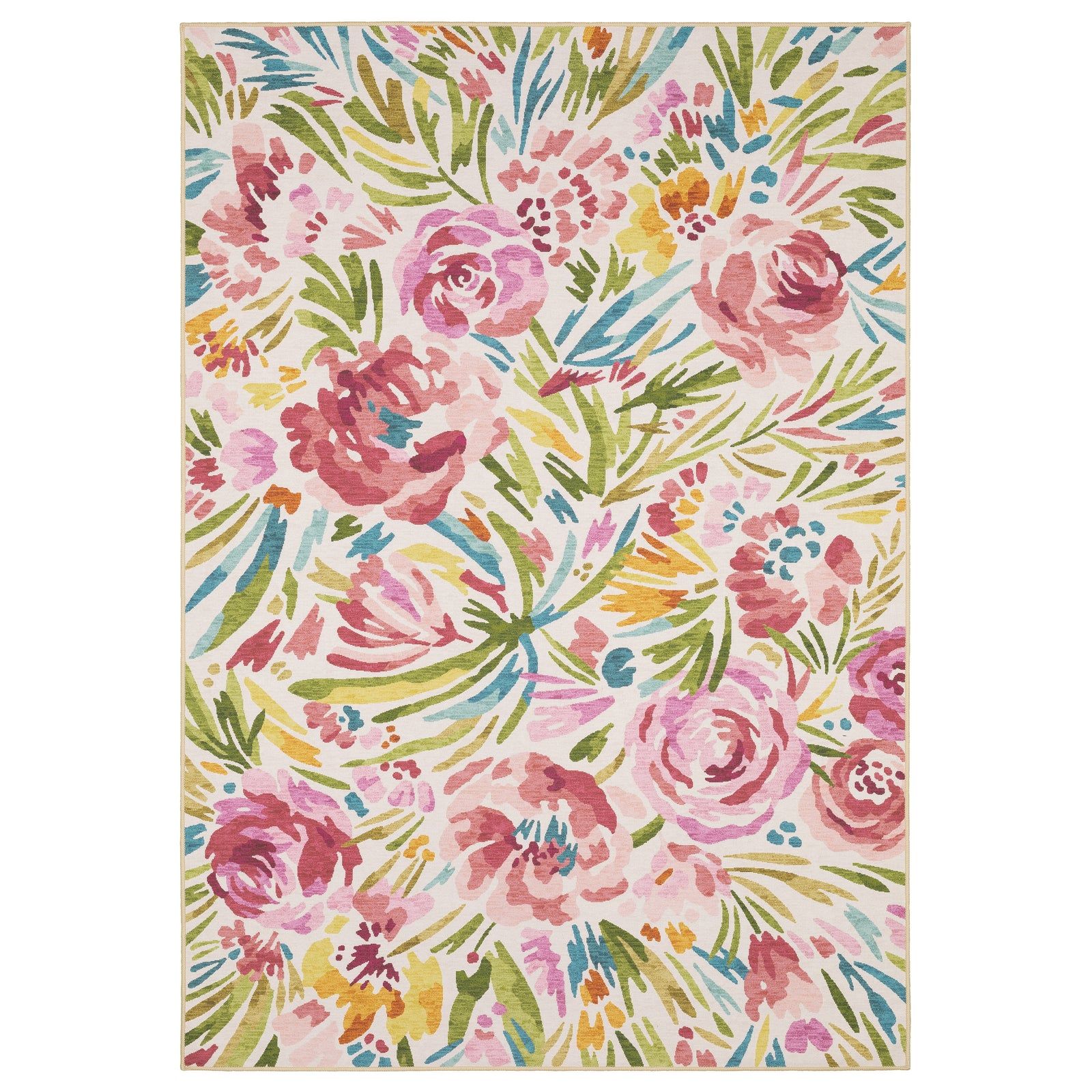 Fiji Watercolor Botanical Pink Flower Outdoor Rug (FIJ01)