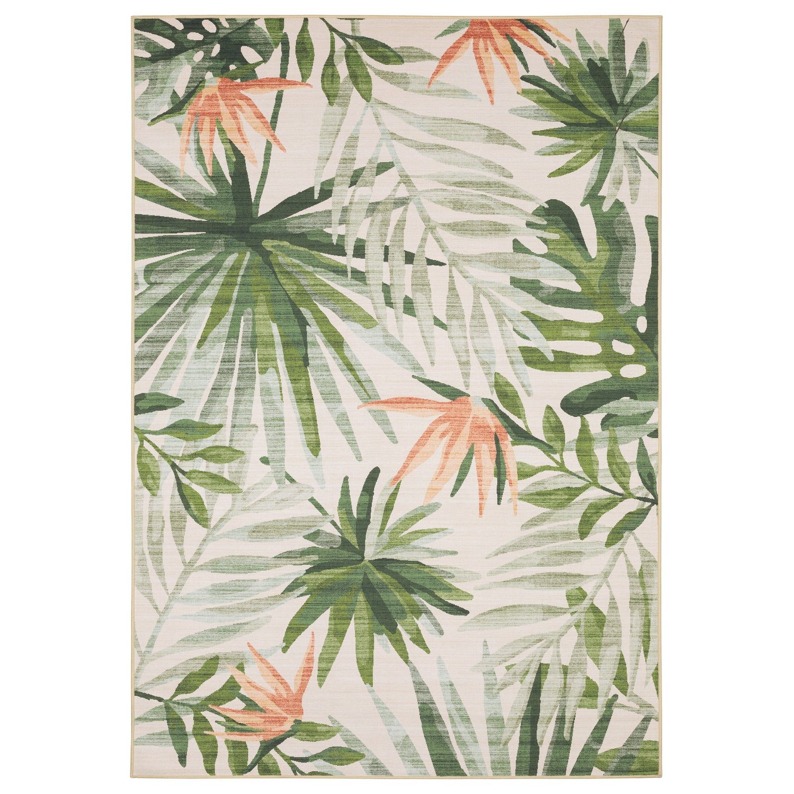 Fiji Watercolor Green Palm & Flowers Outdoor Rug (FIJ04)