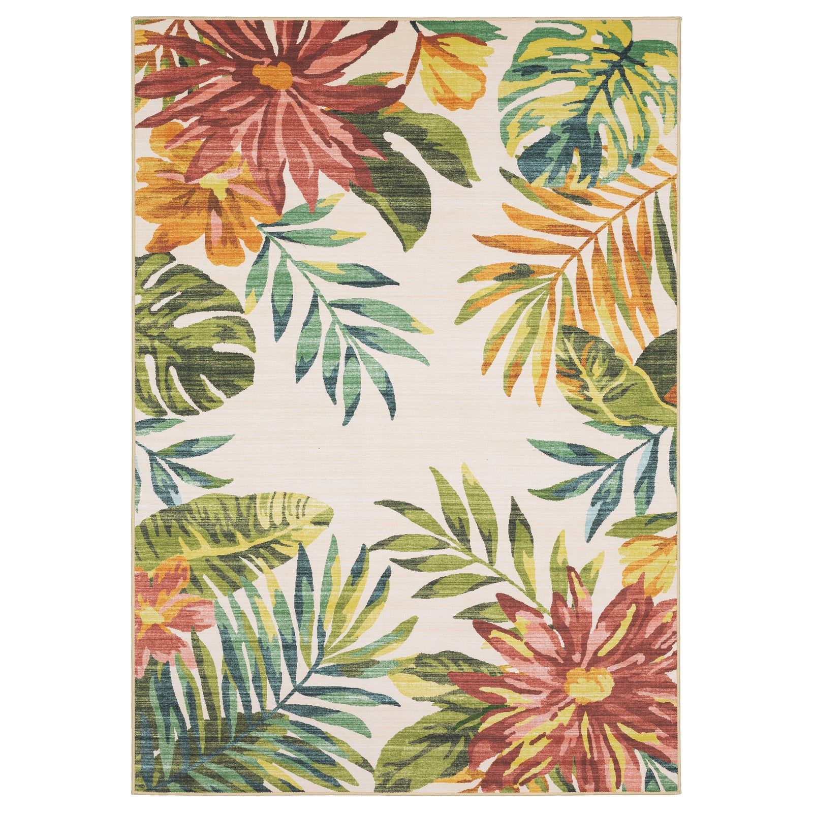 Fiji Watercolor Multicolor Palm & Flowers Outdoor Rug (FIJ07)
