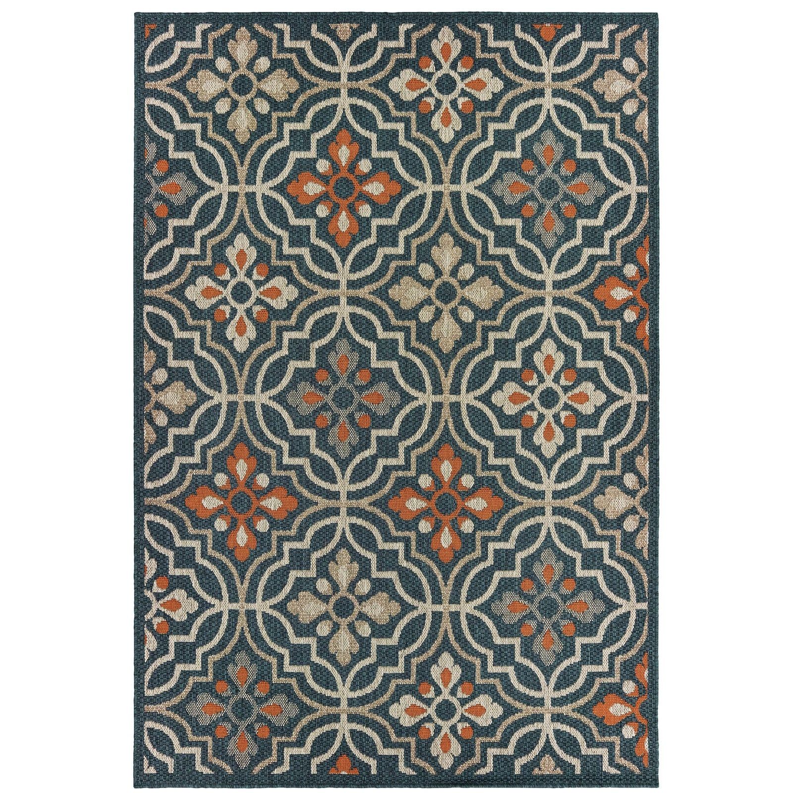 Latitude Blue/Orange/Tan Outdoor Rug (709B)