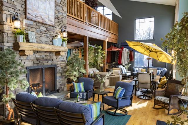 Inside the outdoor furniture showroom